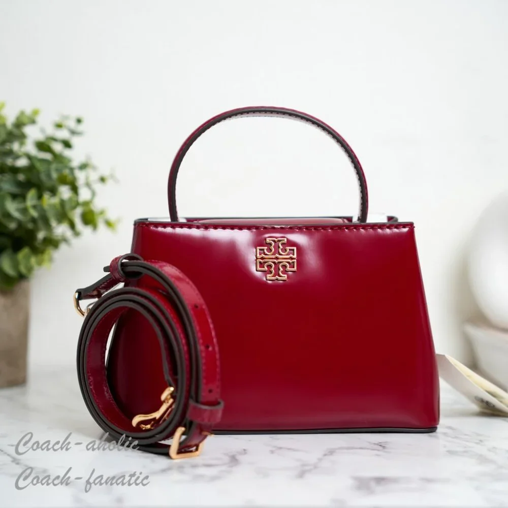 Tory Burch Britten Smooth Leather Mini Satchel Crossbody in Bartlett Red 162831